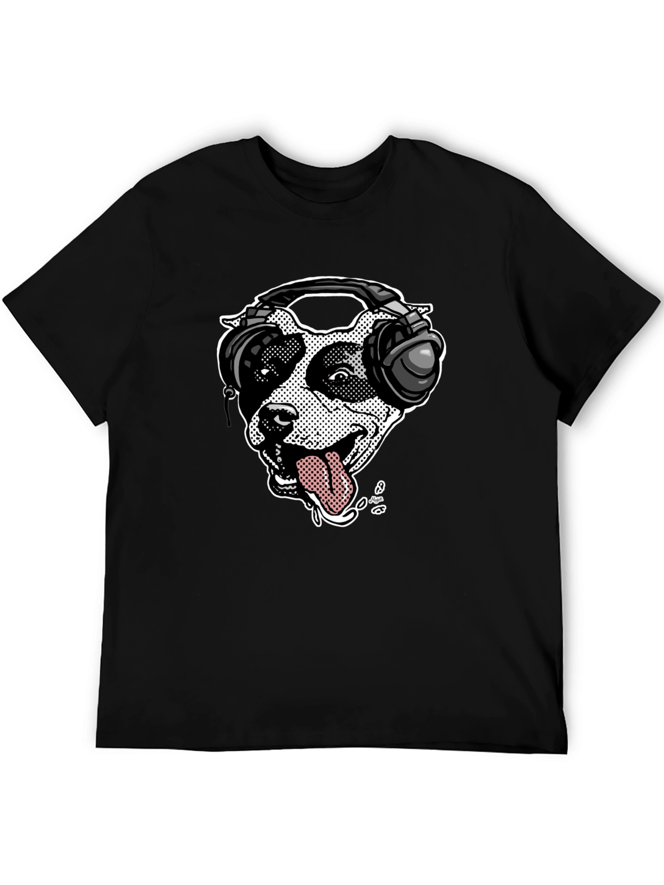 Black Dog with Headphones Graphic T-Shirt view 5