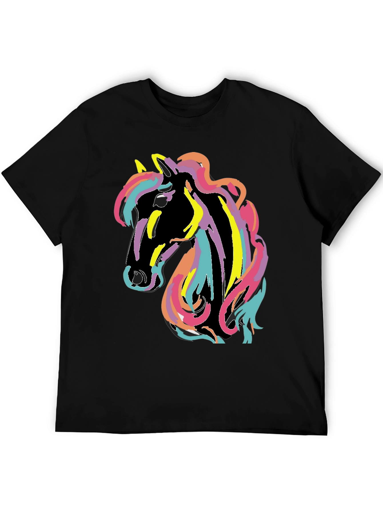 Black Rainbow Horse Graphic Tee - Men's Black T-Shirt view 5