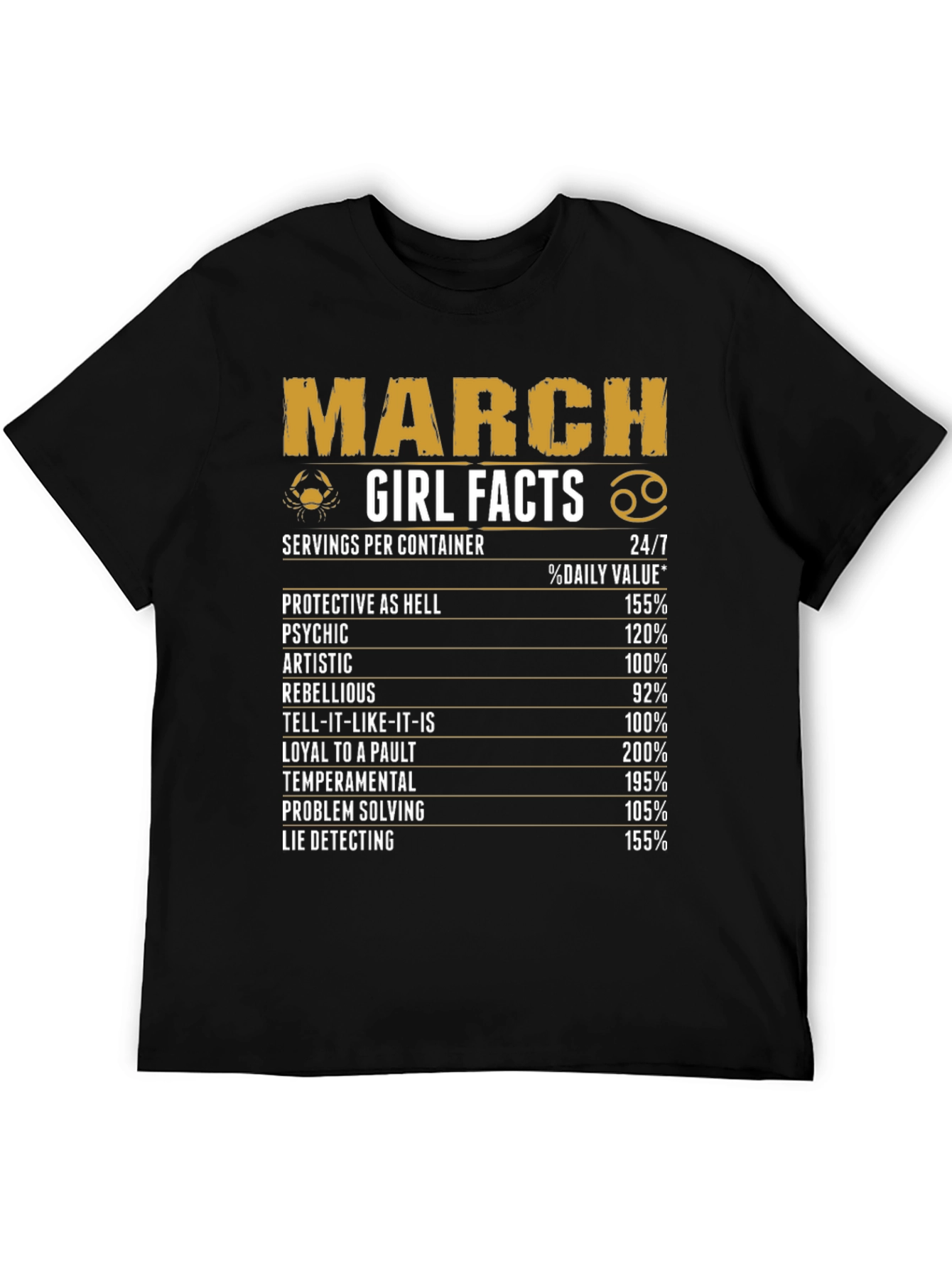Black March Girl Facts Black Graphic T-Shirt view 5