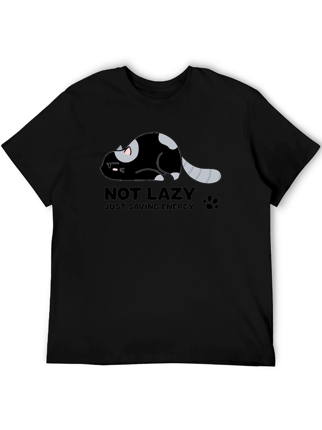 Black Lazy Cat Energy Saving Graphic Tee view 5