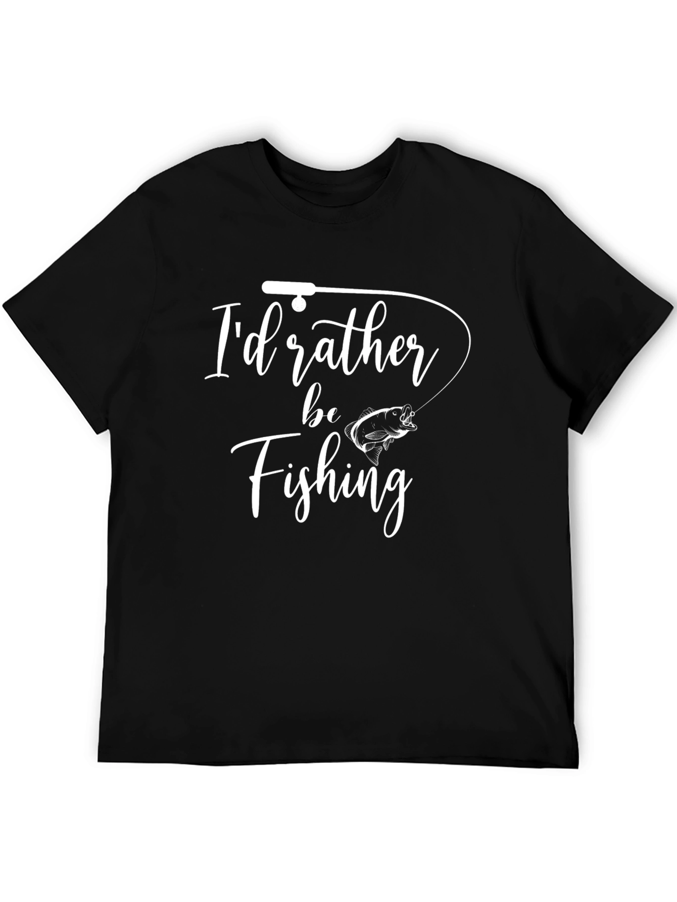 Black I'd Rather Be Fishing Black T-Shirt view 5