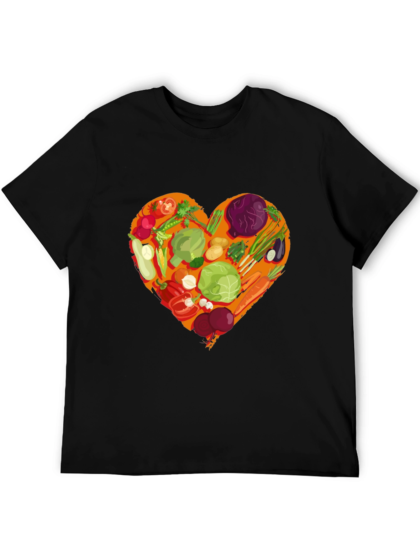 Black Vegetarian Heart Graphic T-Shirt - Black Cotton Tee view 5