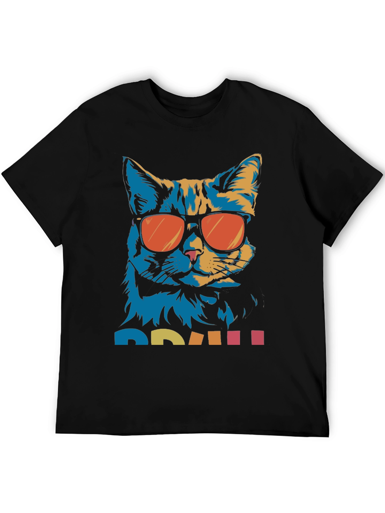 Black Cool Cat Graphic Tee - Retro Style view 5