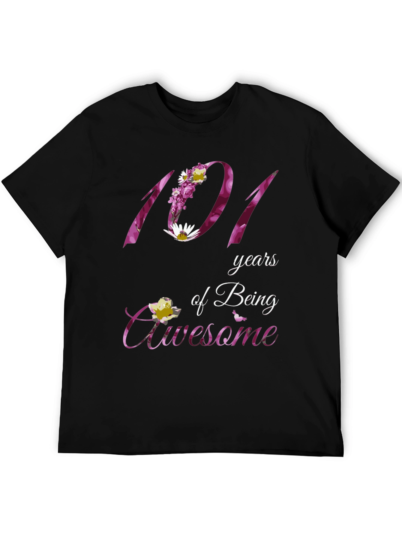 Black 101 Years Awesome Floral Print T-Shirt view 5