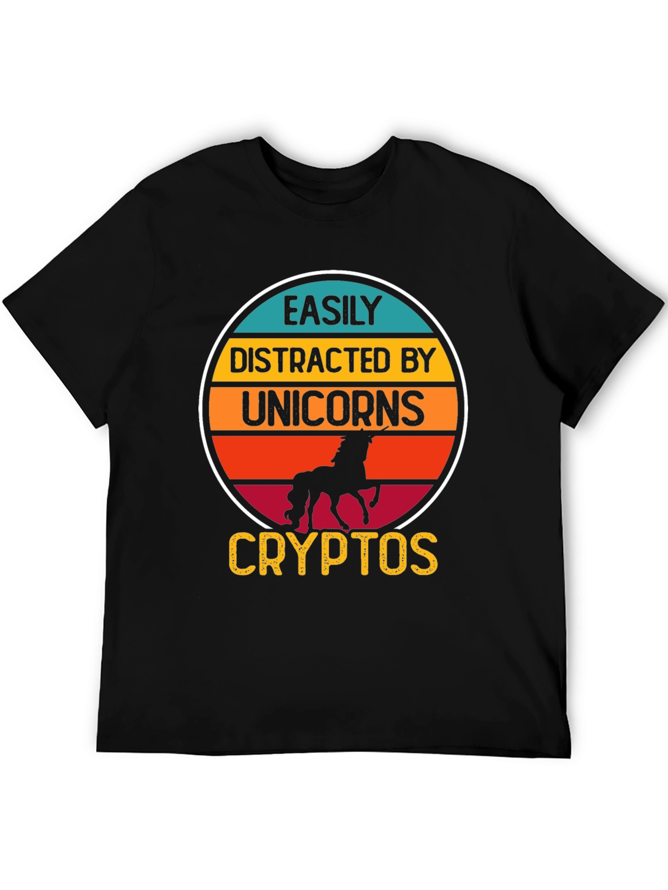 Black Easily Distracted By Unicorns and Cryptos T-Shirt view 5