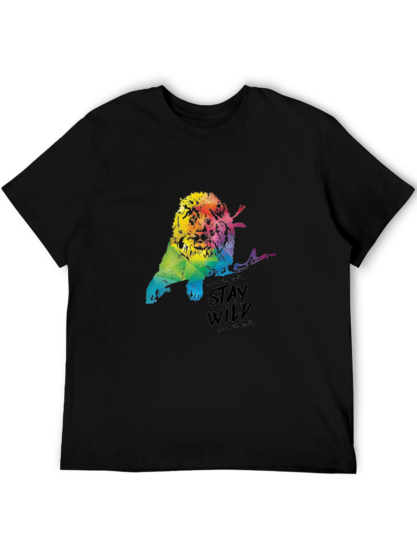 Black Stay Wild Lion Graphic Black T-Shirt view 5