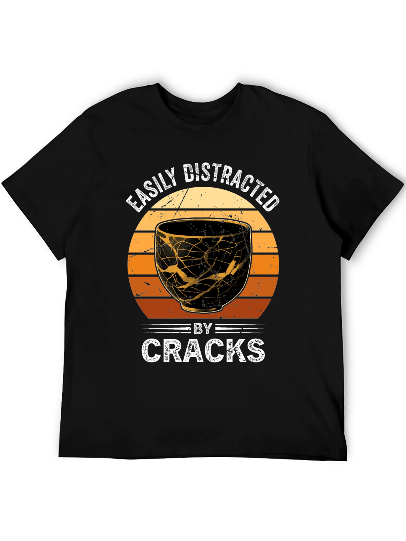 Black Easily Distracted By Cracks Kintsugi Style T-Shirt view 5