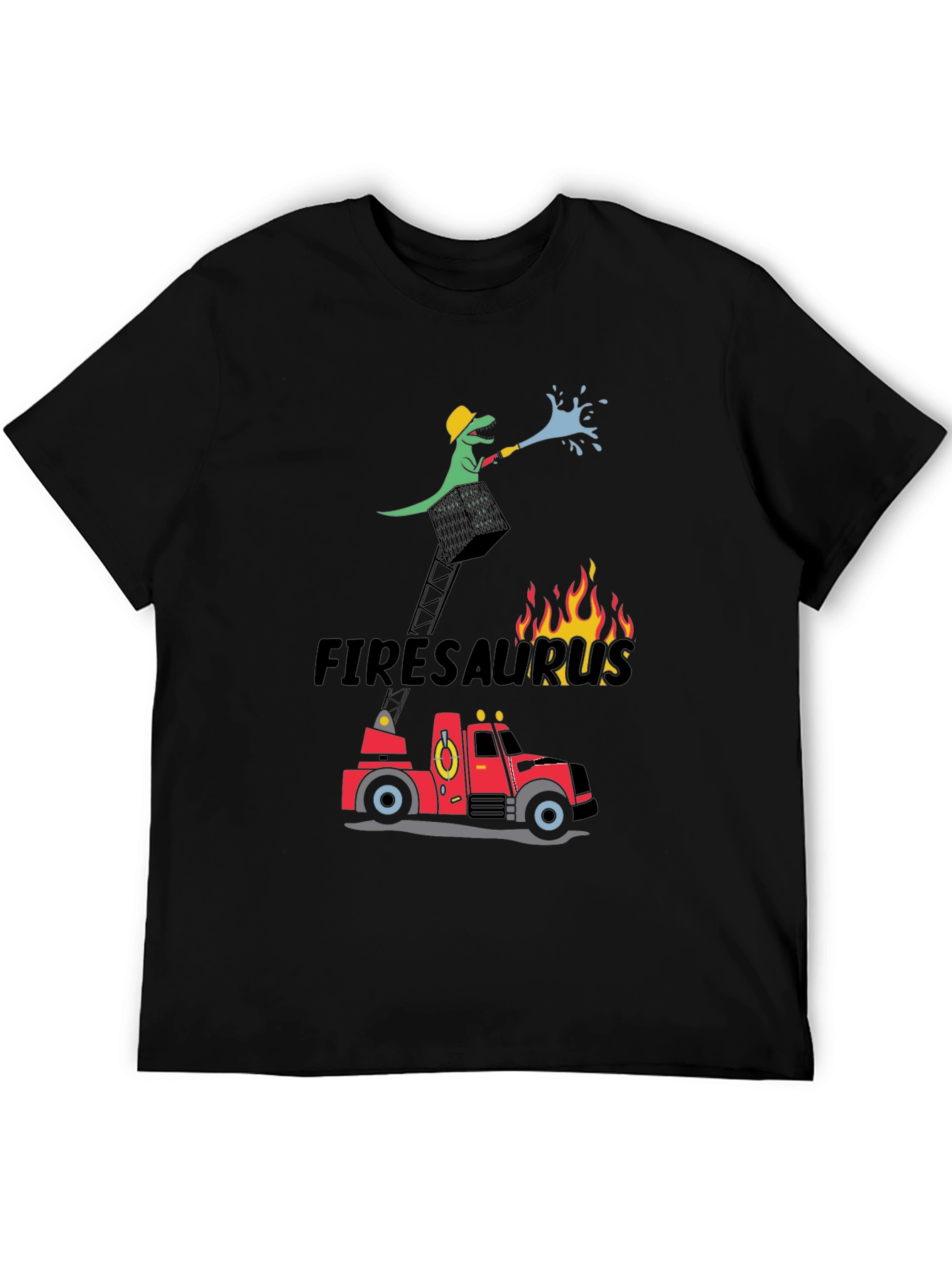 Black Firesaurus Cartoon Graphic T-Shirt view 5