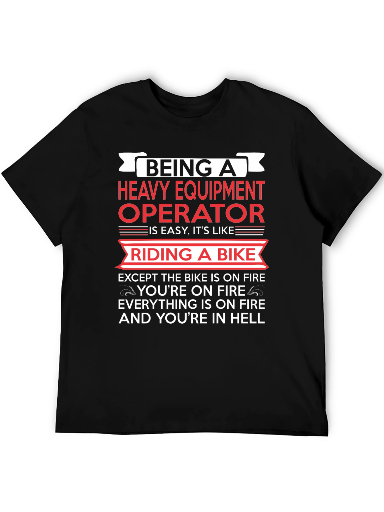 Black Heavy Equipment Operator T-Shirt - Ride a Bike in Hell view 5
