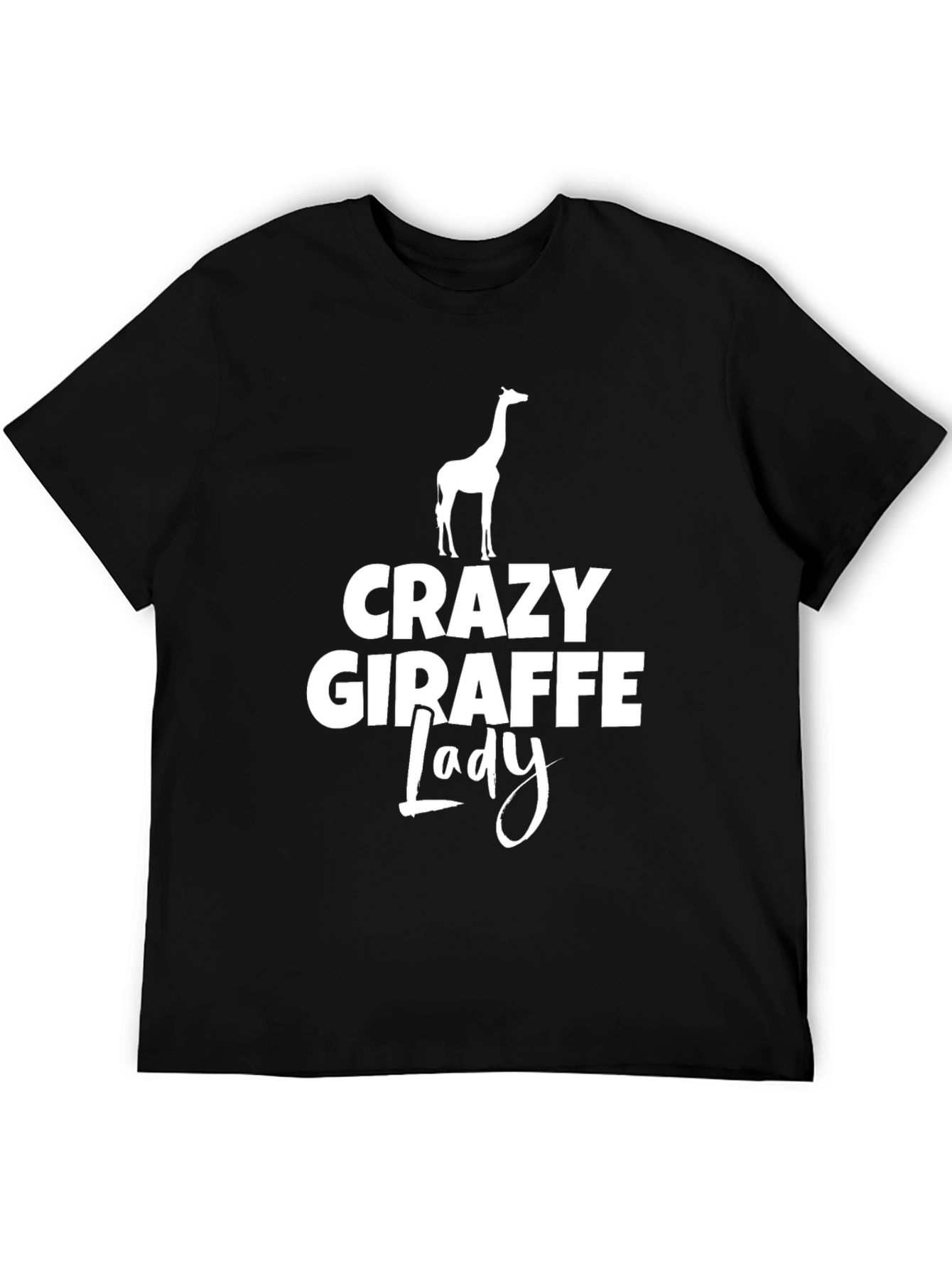 Black Crazy Giraffe Lady T-Shirt - Black Novelty Tee view 5
