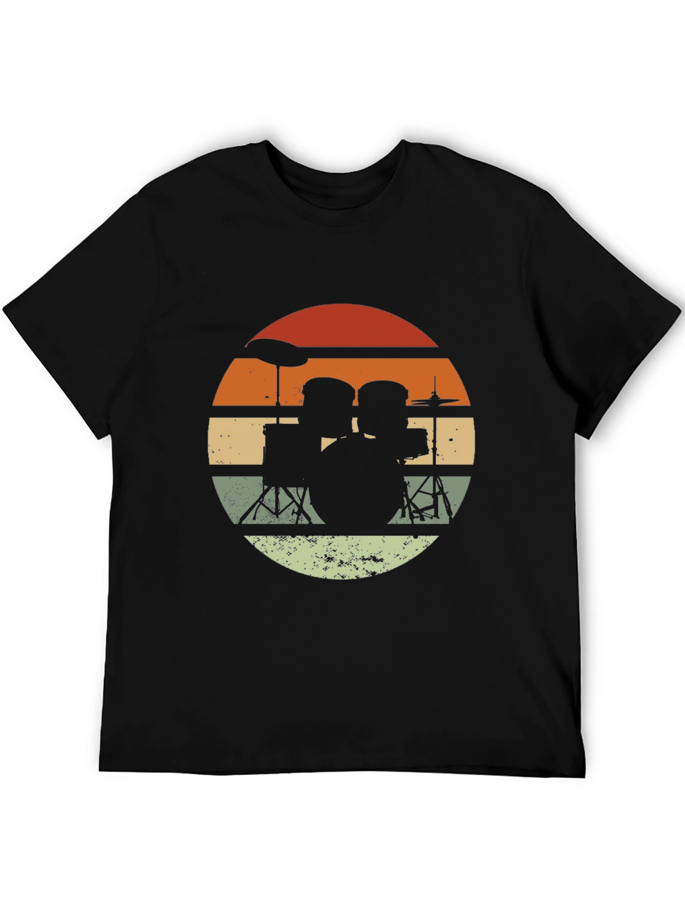 Black Retro Drum Set Graphic T-Shirt - Black view 5