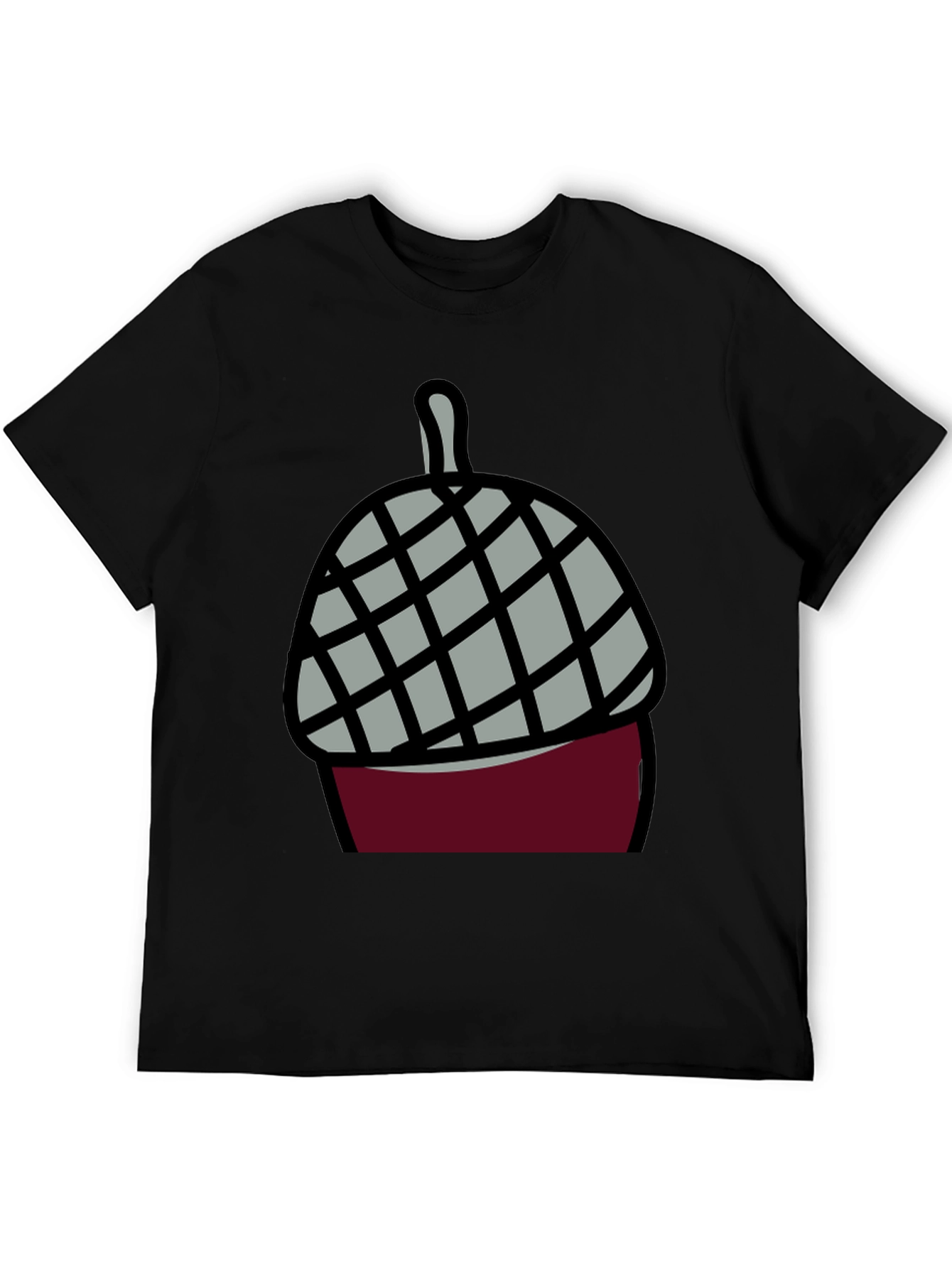 Black Acorn Cartoon Graphic Tee - Black Cotton Blend view 5