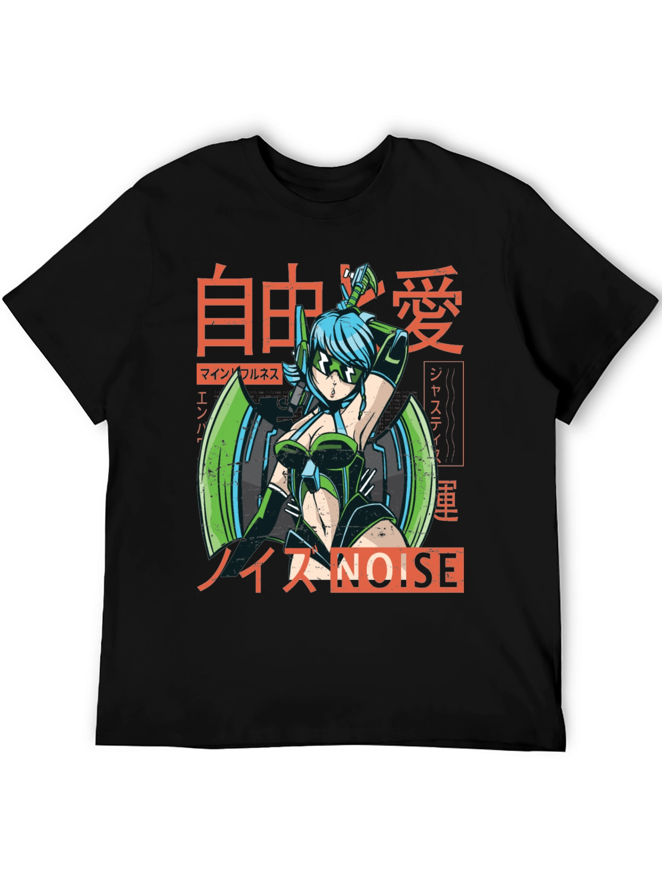 Black Anime Cyberpunk Style Graphic Tee view 5