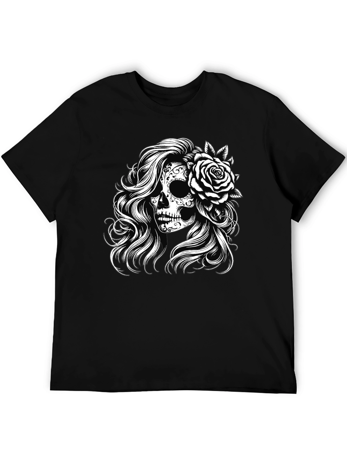 Black Sugar Skull Rose Graphic Tee - Black view 5