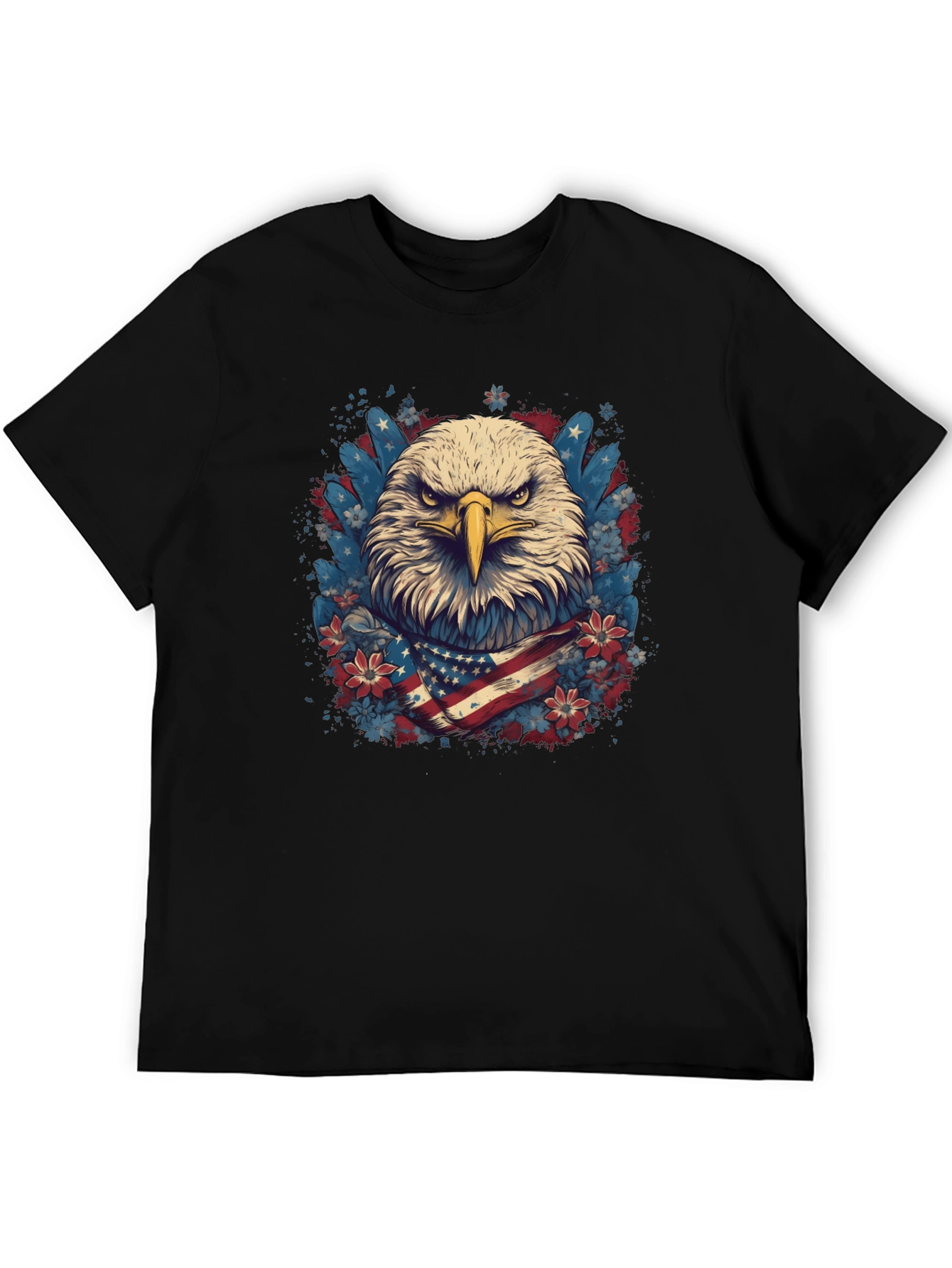 Black American Eagle Graphic Tee Patriotic USA Flag T-Shirt view 5