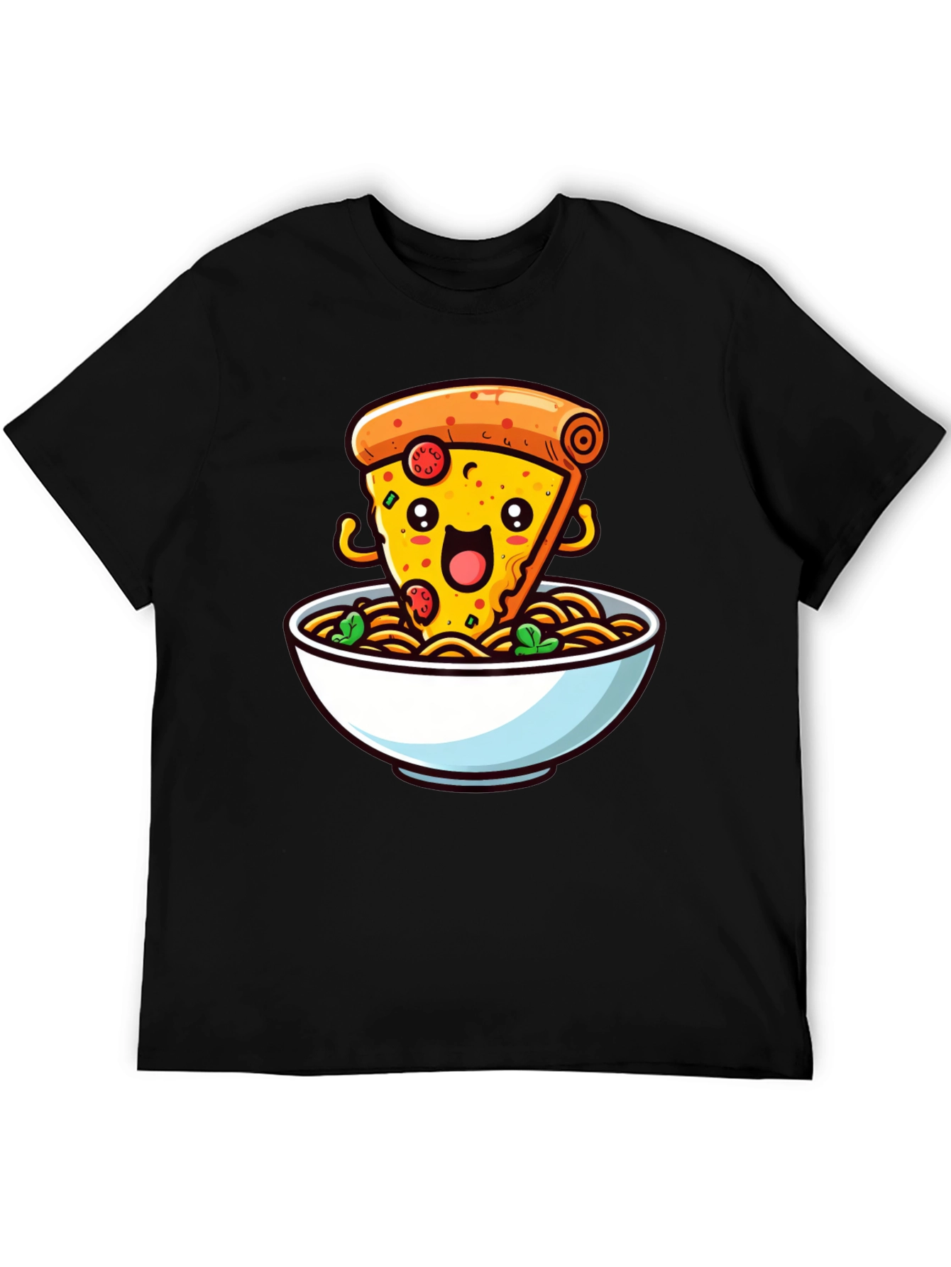 Black Pizza and Noodles Graphic T-Shirt - Black view 5