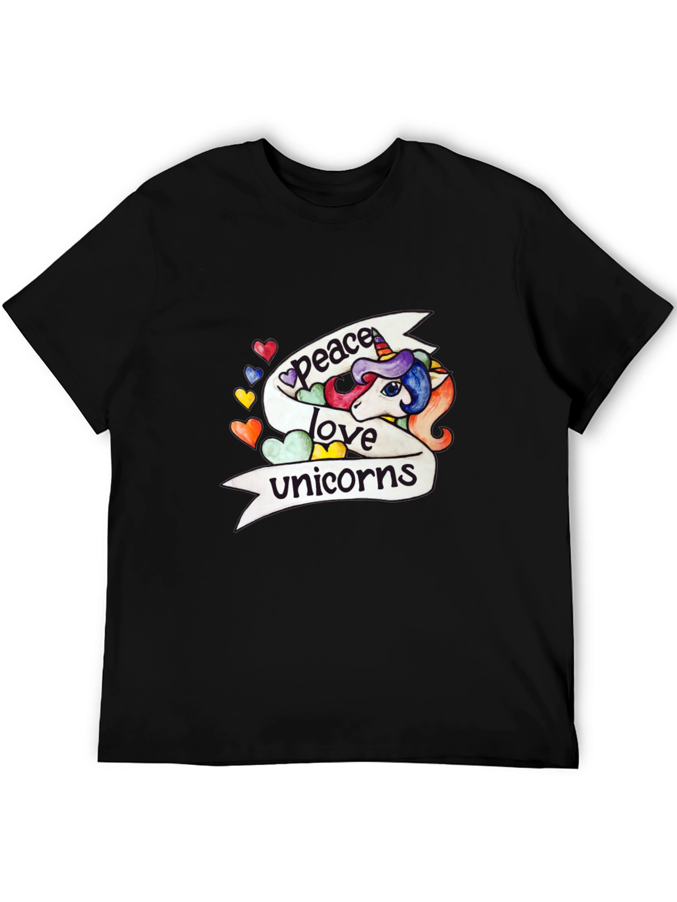 Peace Love Unicorns Graphic Tee - Black Cotton T-Shirt - 5