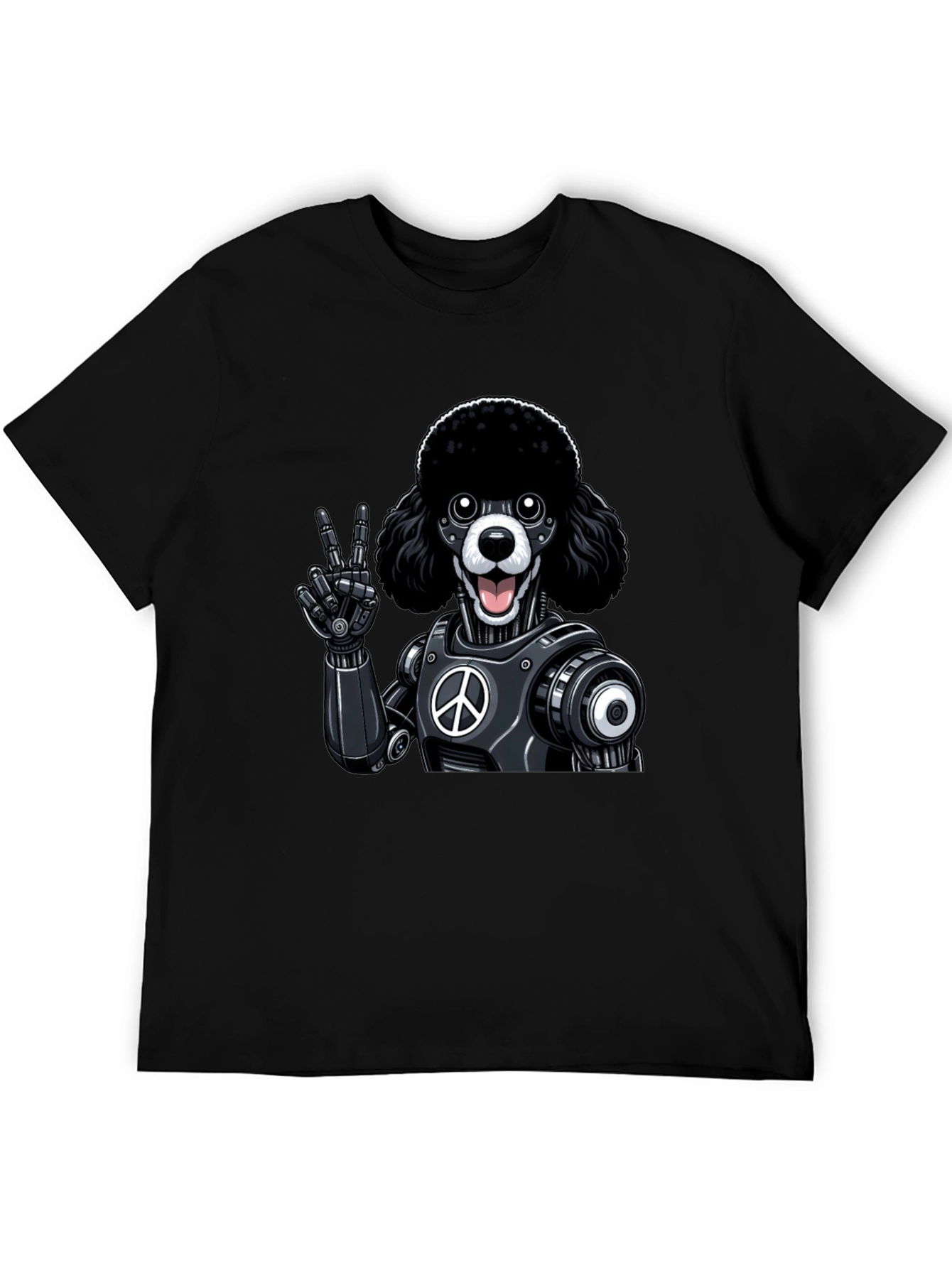 Black Peace Poodle Robot Graphic T-Shirt view 5