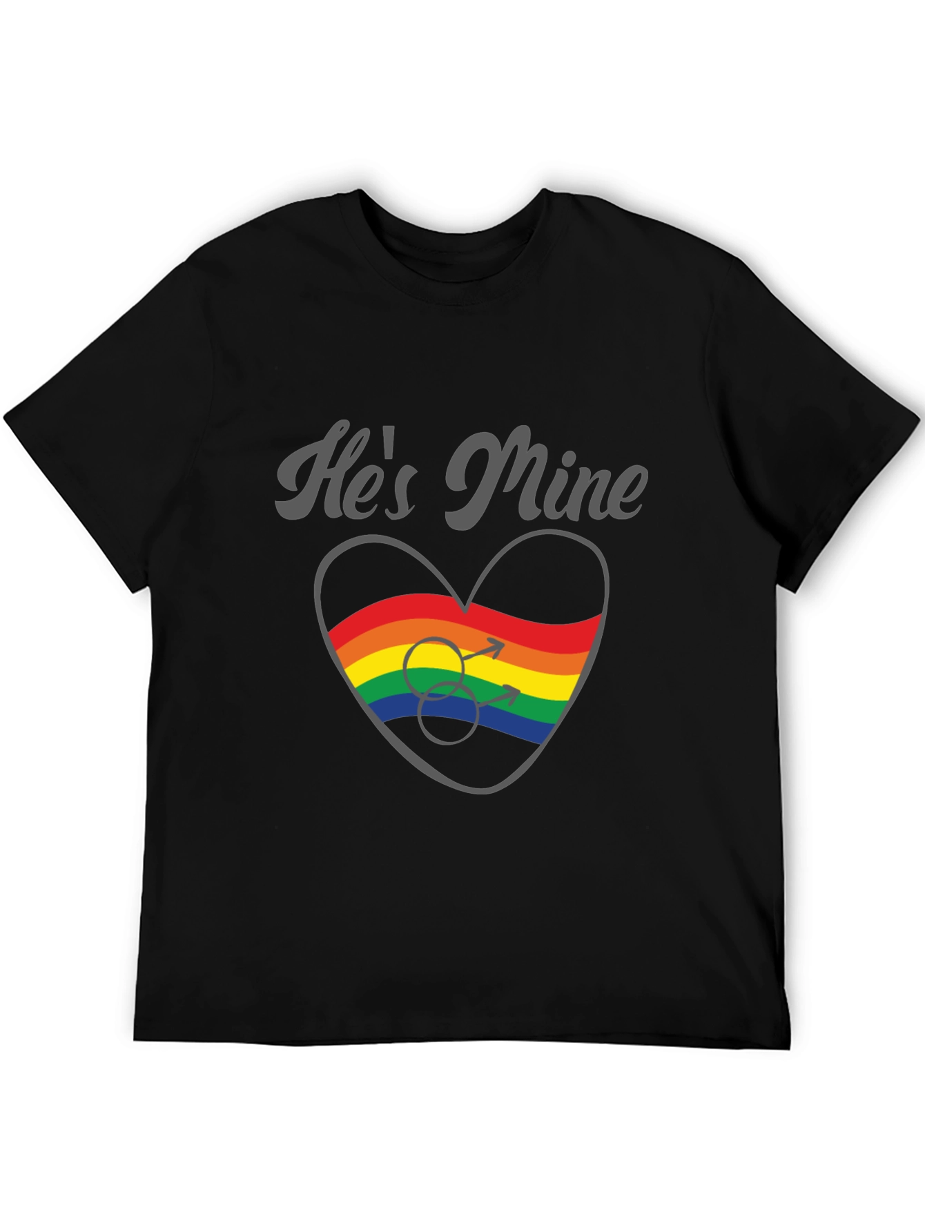 Black He's Mine Gay Pride Rainbow Heart T-Shirt view 5