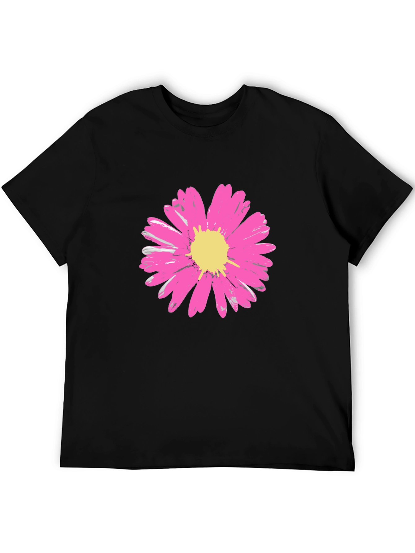 Black Daisy Flower Graphic Tee - Stylish Black Cotton T-Shirt view 5