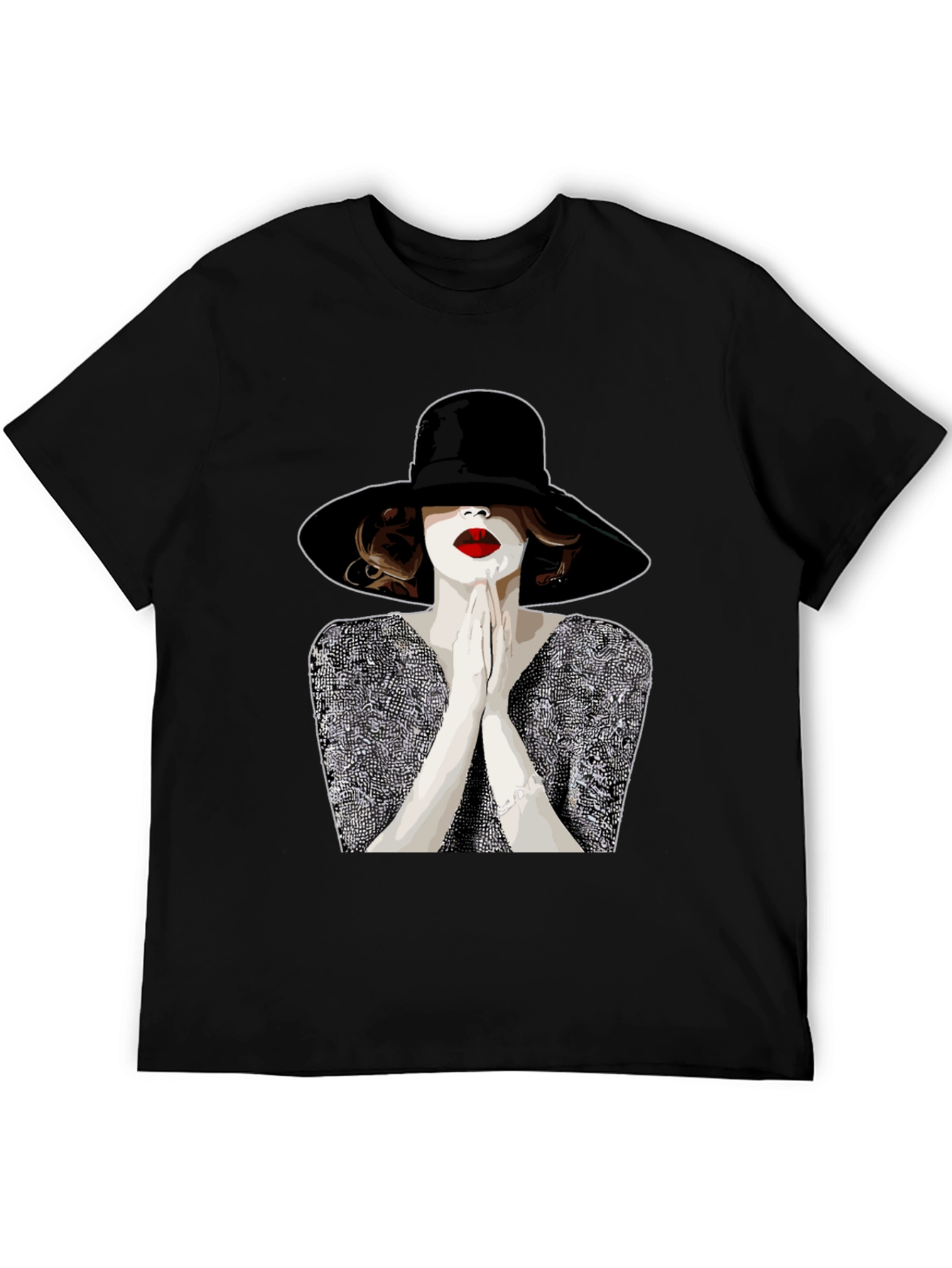 Black Stylish Graphic Tee - Woman with Hat view 5