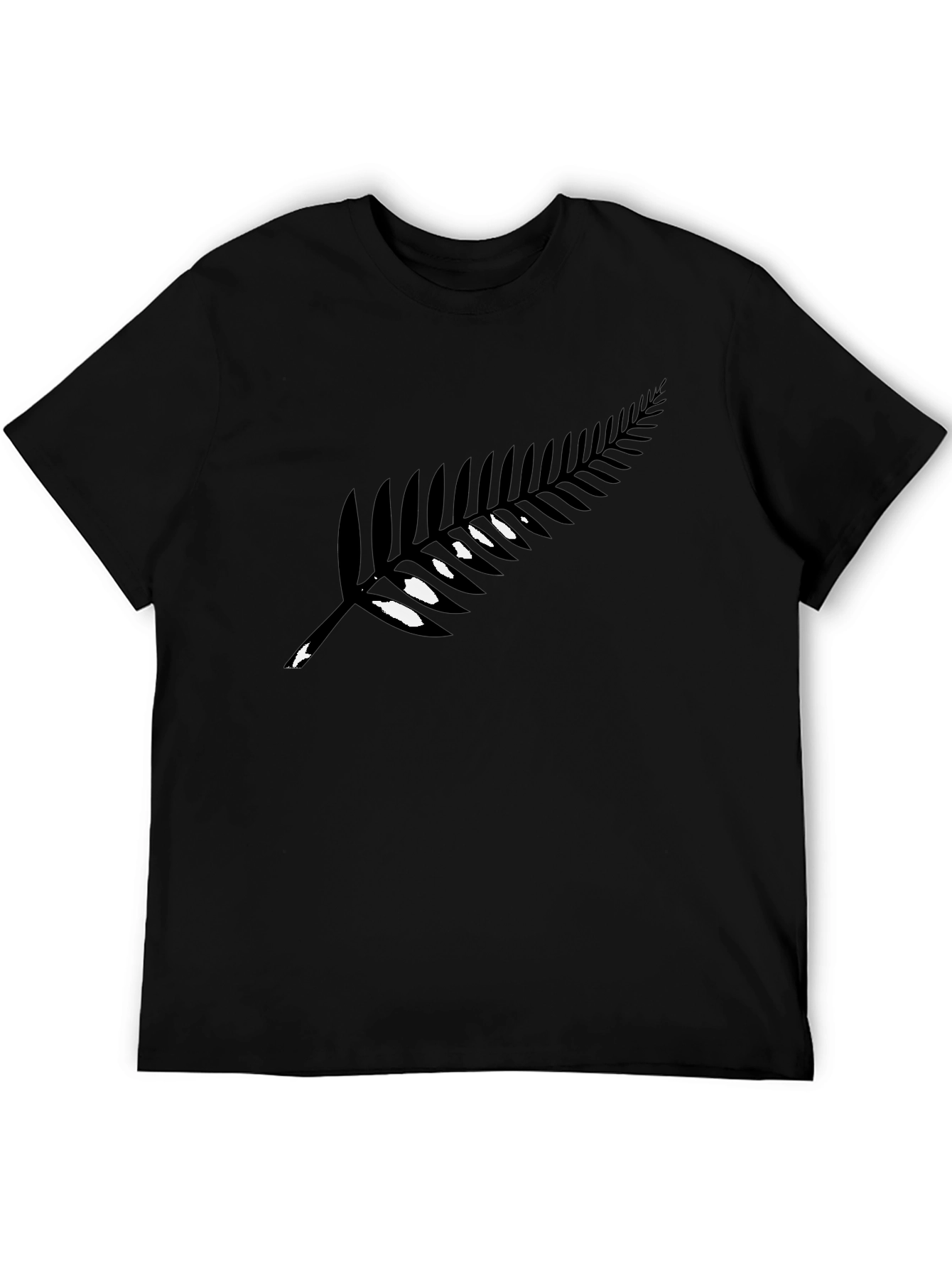 Black Men's Black T-Shirt with Silver Fern Design view 5
