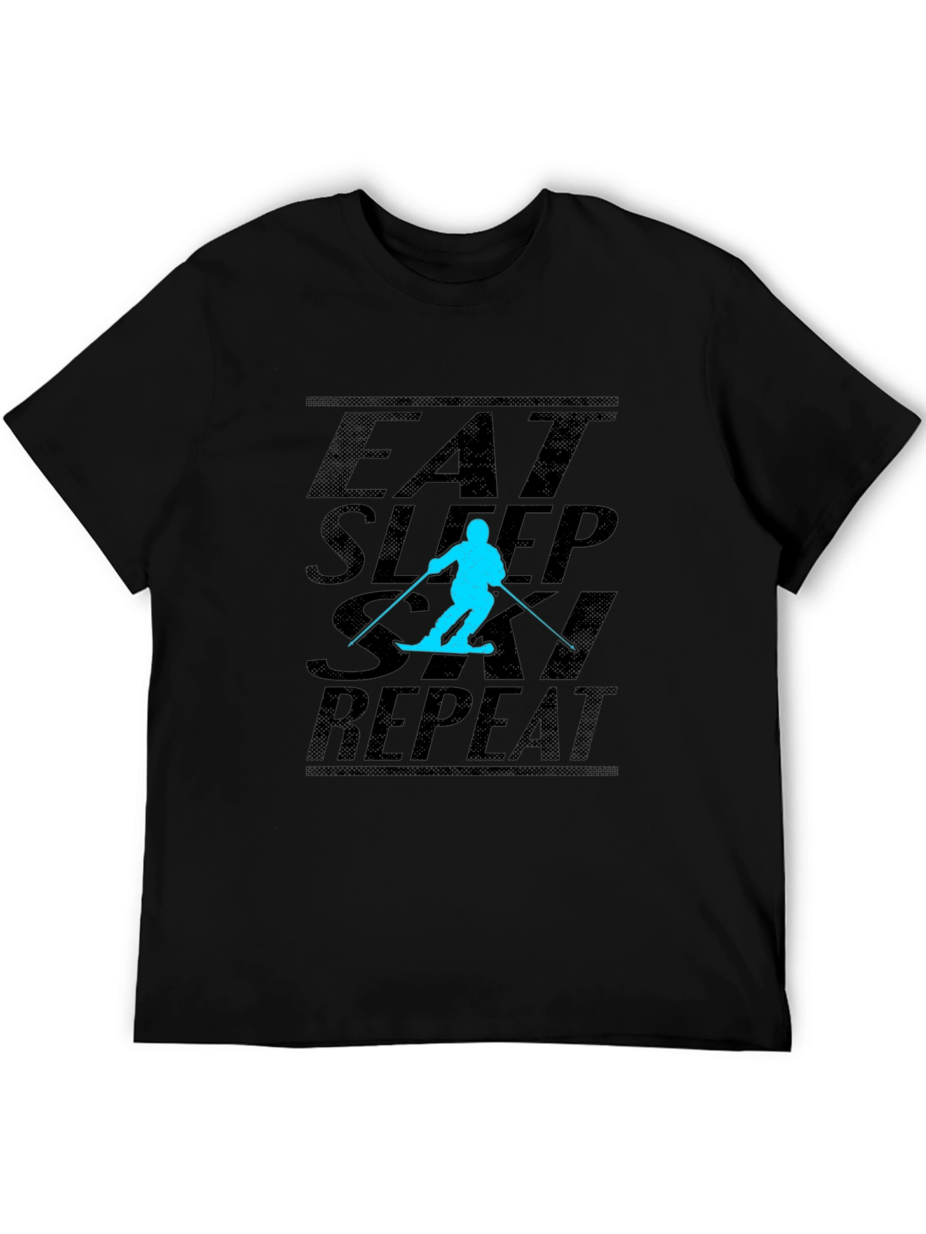 Black Eat Sleep Ski Repeat Black T-Shirt view 5