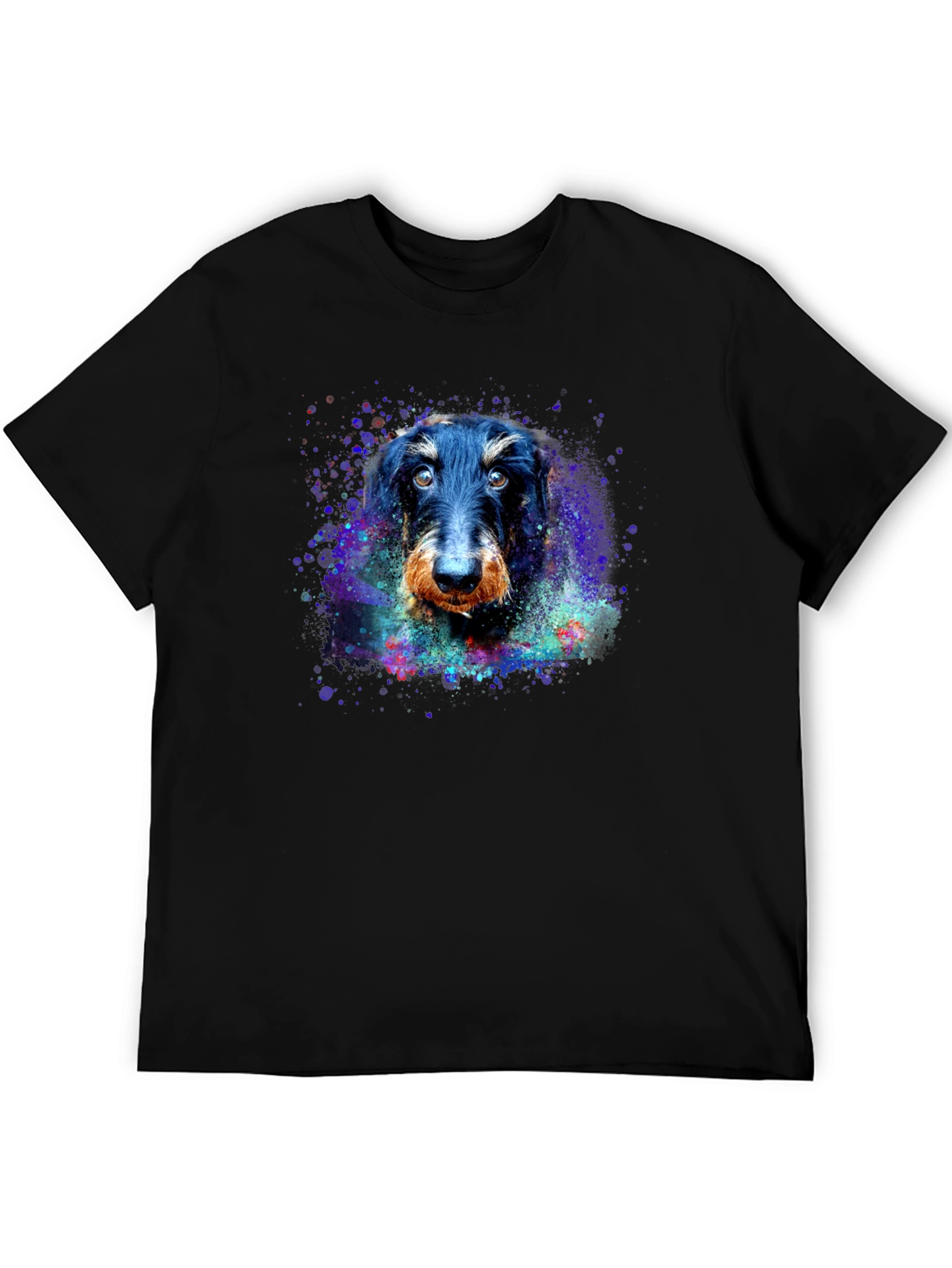 Black Dachshund Dog Watercolor Art Print Black T-Shirt view 5