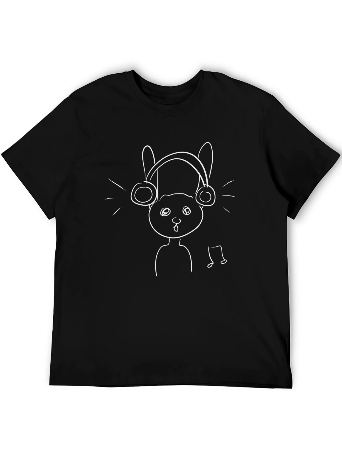 Black Black T-Shirt with Bunny and Headphones view 5