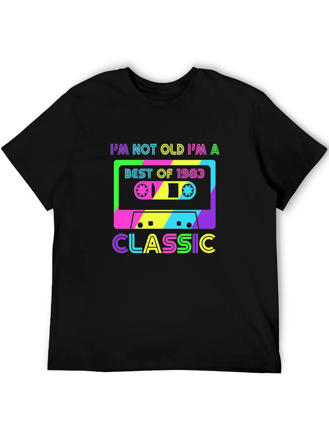 Black Retro 1983 Cassette Tape Classic T-Shirt view 5
