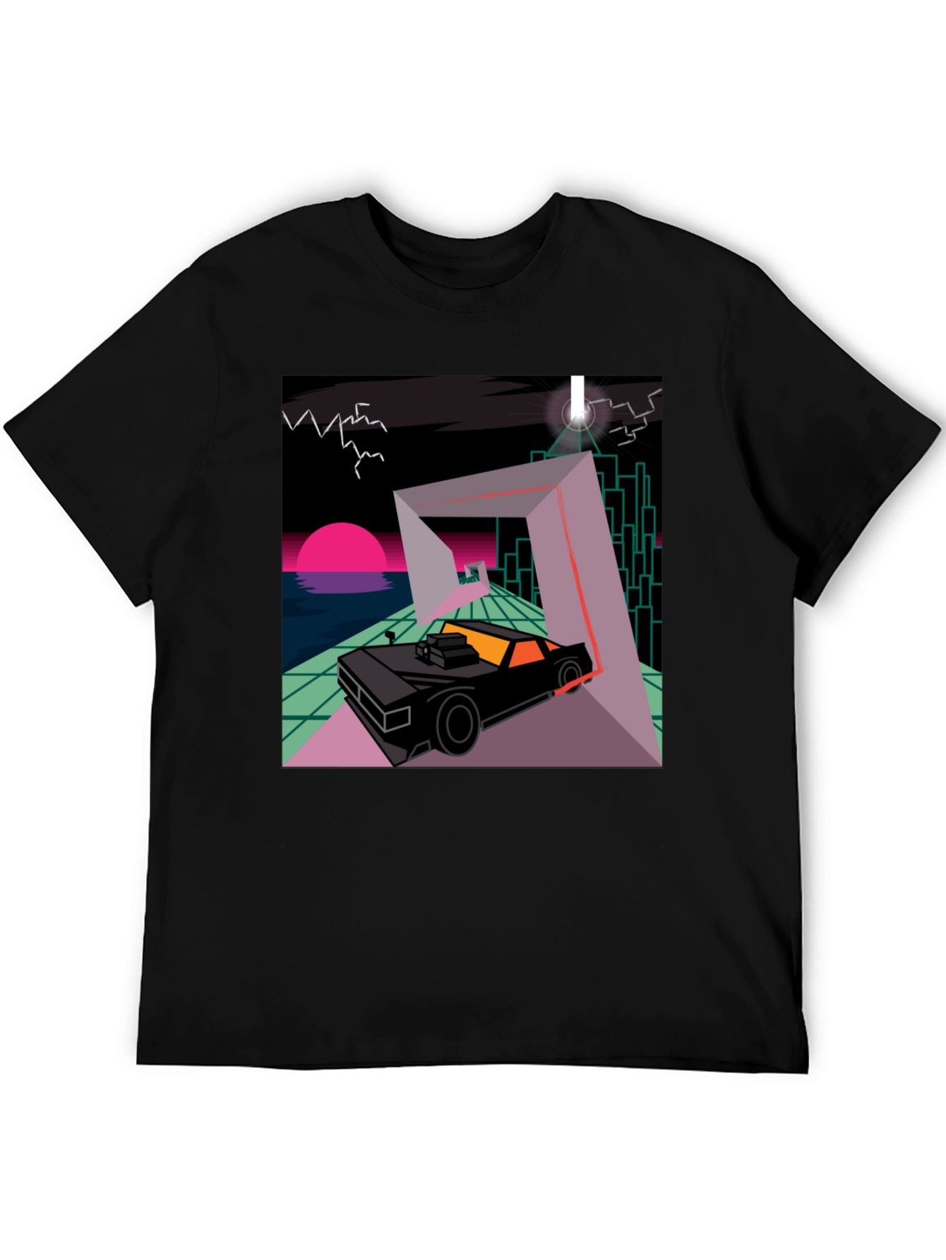 Black Retro Wave Car T-Shirt - Synthwave Design view 5