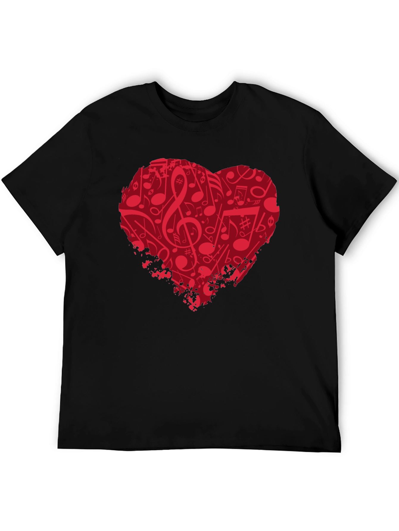 Black Musical Heart Graphic T-Shirt - Black Cotton Tee view 5