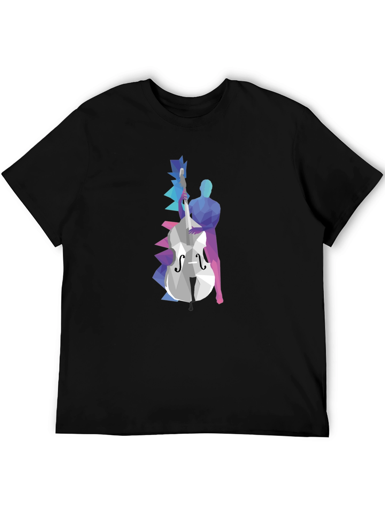 Black Abstract Bass Player Graphic Tee - Black Cotton T-Shirt view 5