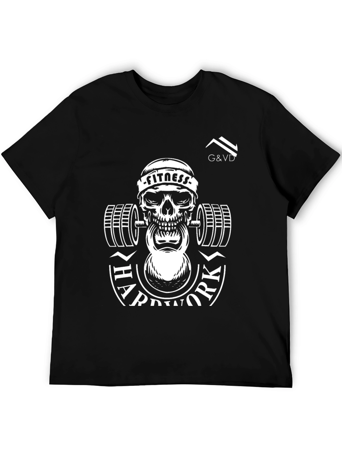 Black Fitness Skull T-Shirt - Hard Work Design view 5