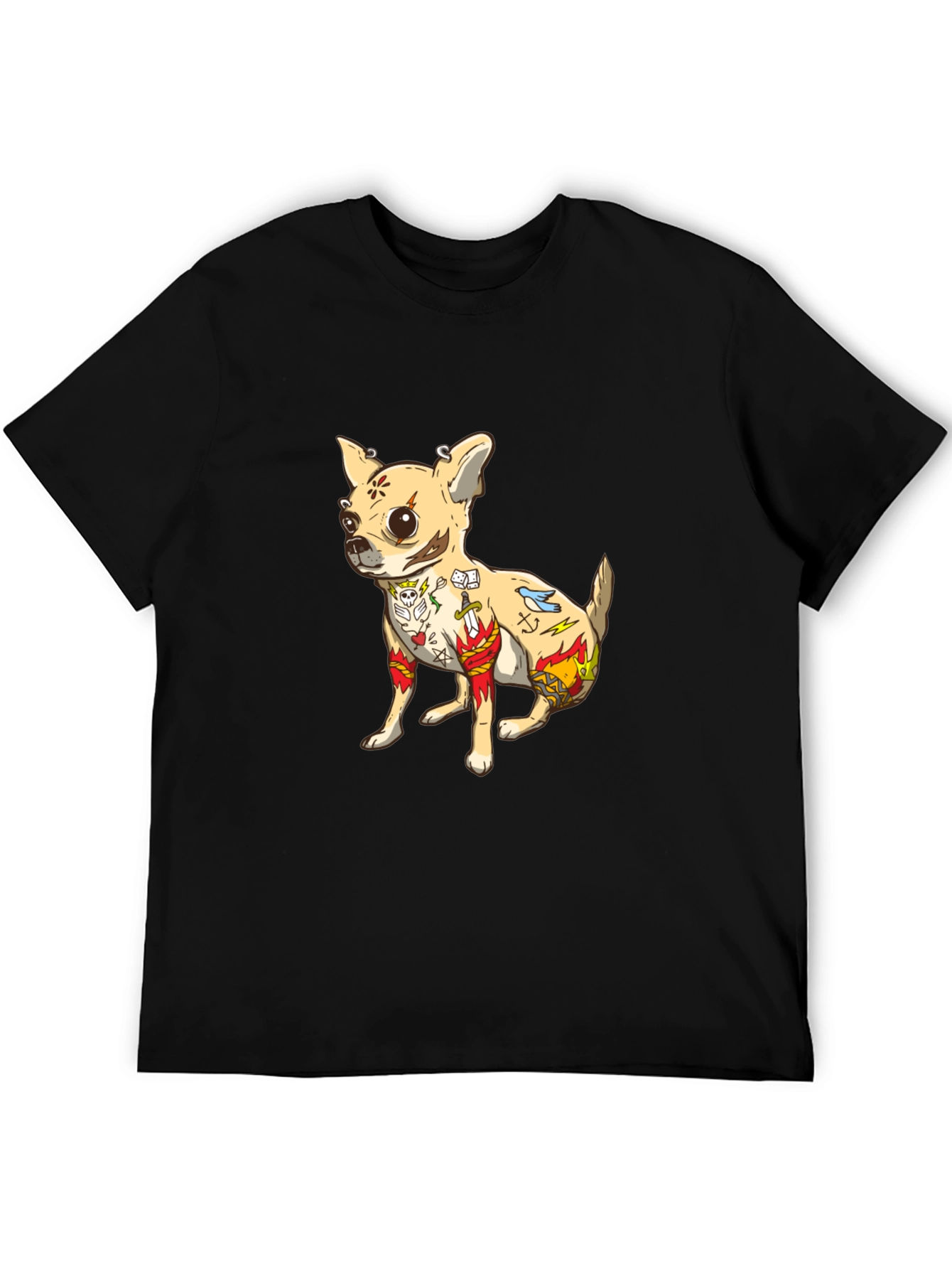 Tattooed Chihuahua Graphic Tee - Black Cotton T-Shirt - 5