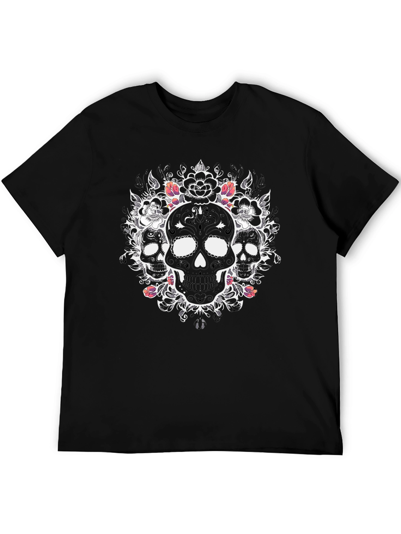 Black Skull Floral Graphic Tee - Mens Black T-Shirt view 5