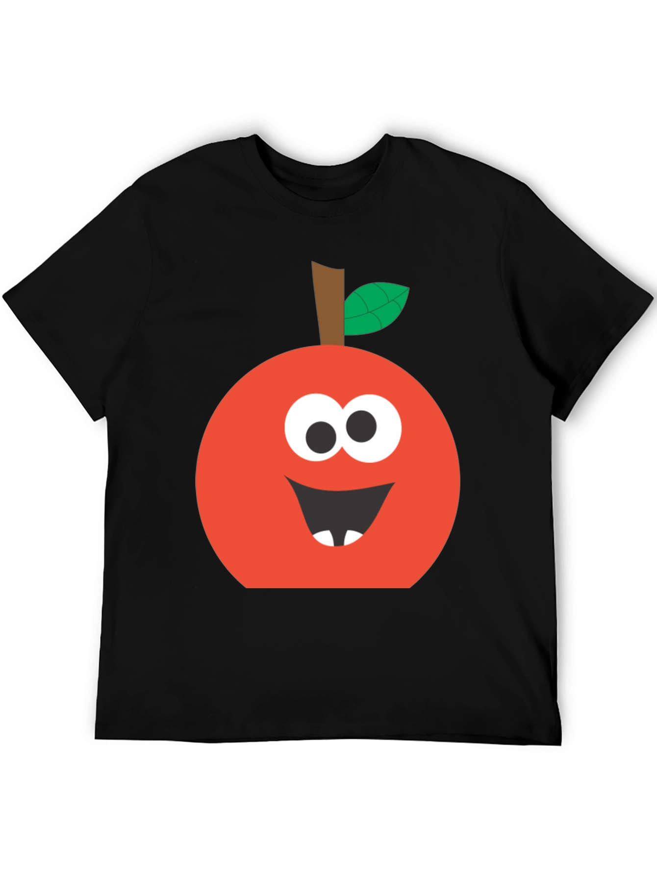 Black Funny Apple Face T-Shirt - Cute Cartoon Graphic Tee view 5