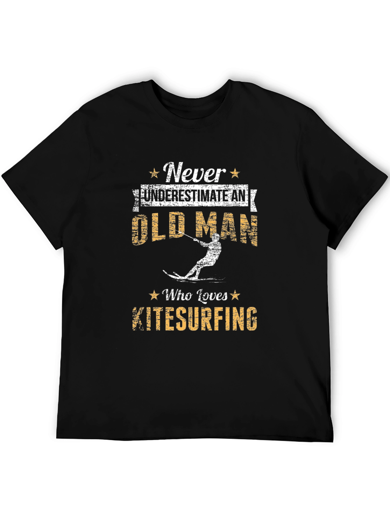 Black Never Underestimate Old Man Kitesurfing Graphic Tee view 5