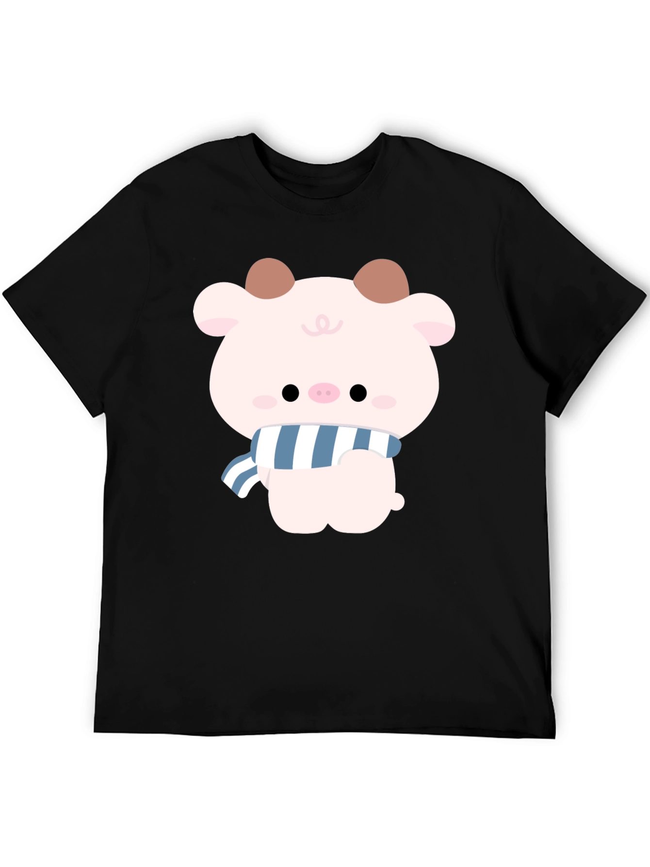 Black Cute Cartoon Pig T-Shirt view 5
