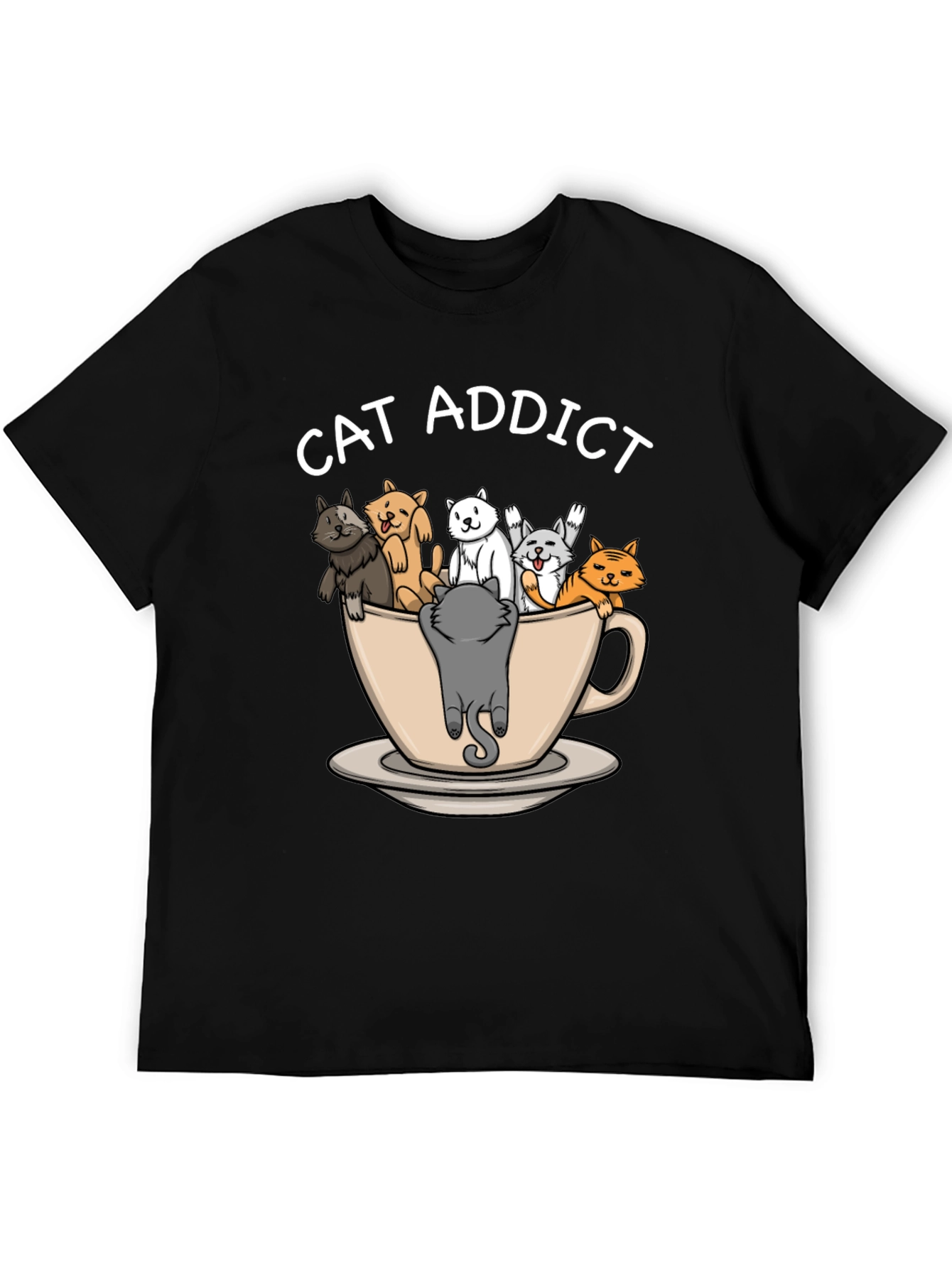Black Cat Addict T-Shirt - Funny Cat Lover Tee view 5