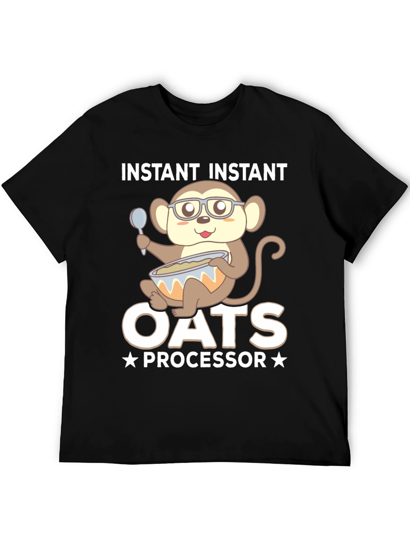 Black Instant Oats Processor Funny Monkey T-Shirt view 5
