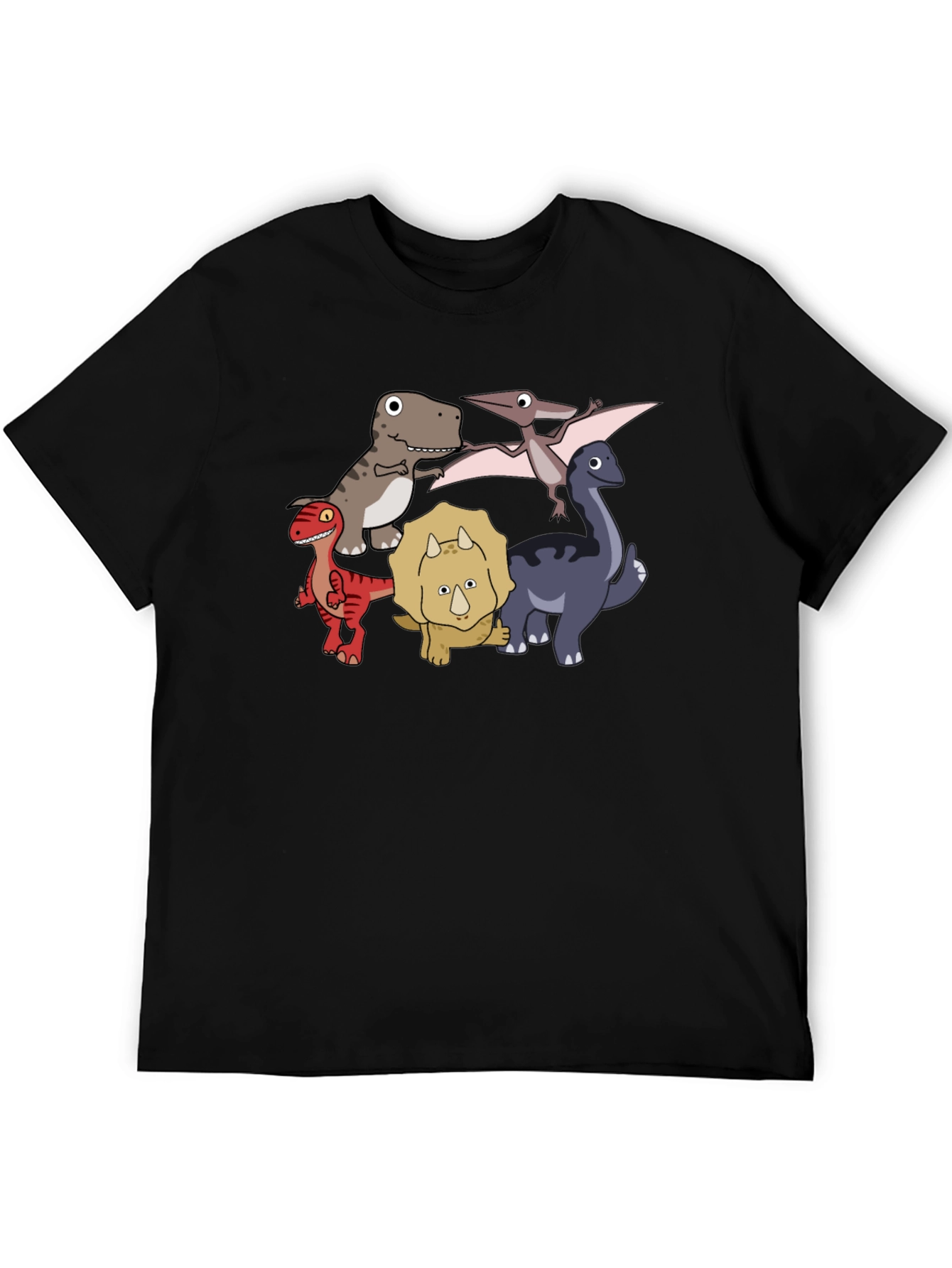 Black Dinosaur Cartoon Graphic Black T-Shirt view 5