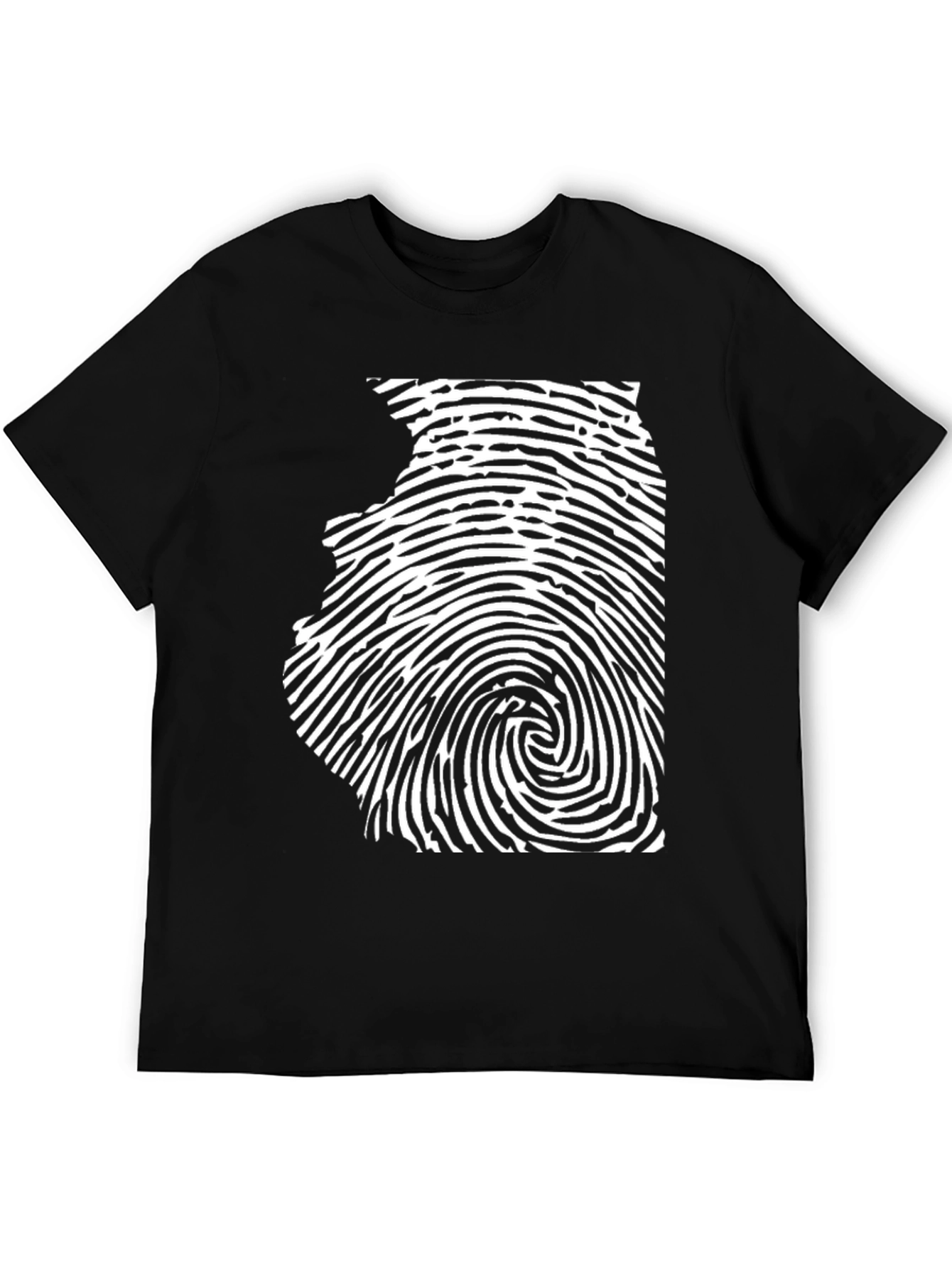 Black Unique Fingerprint State Silhouette Black T-Shirt view 5