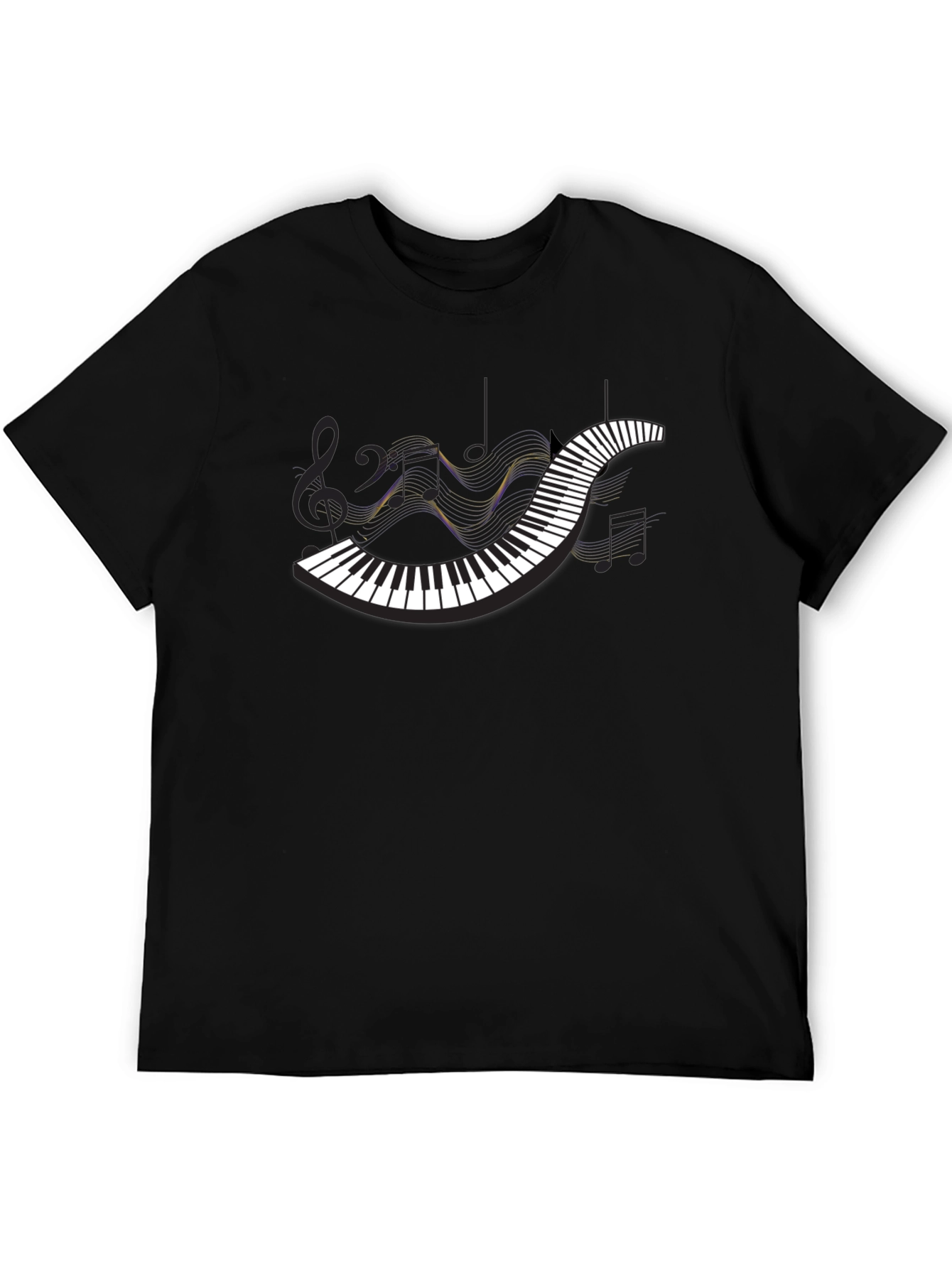 Black Piano Keys Music Notes Black T-Shirt view 5