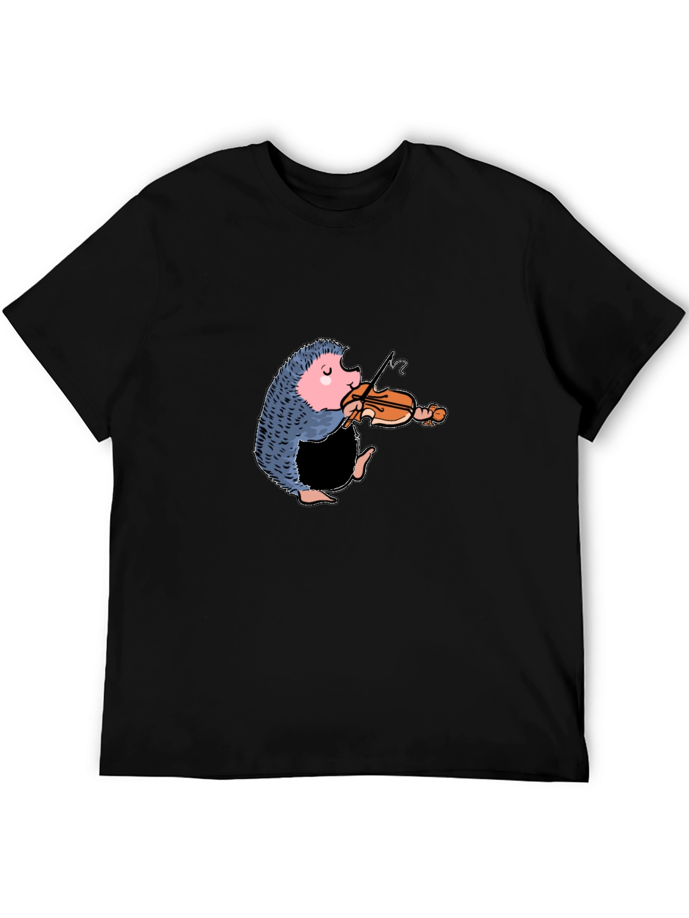 Black Funny Hedgehog Playing Violin T-Shirt view 5
