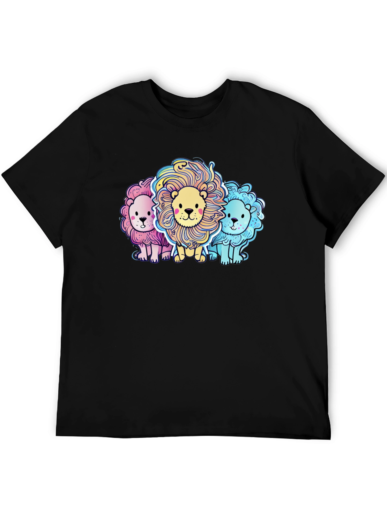 Black Cute Cartoon Lions Graphic Tee view 5