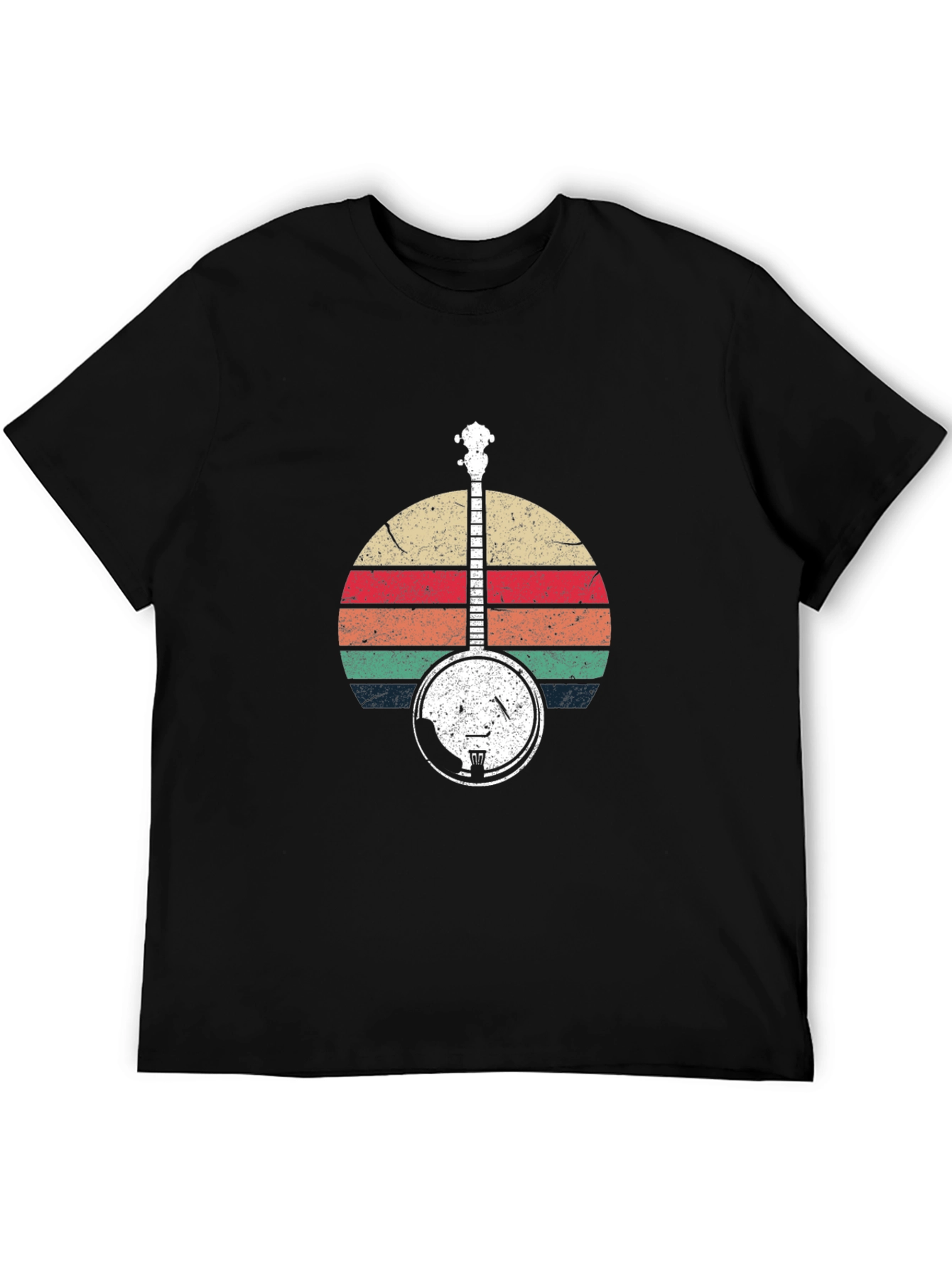 Black Retro Banjo Sunset Graphic T-Shirt view 5
