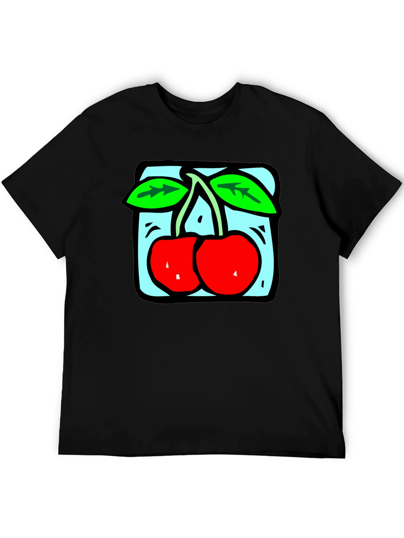 Black Retro Cherry Graphic Tee - Black Cotton T-Shirt view 5