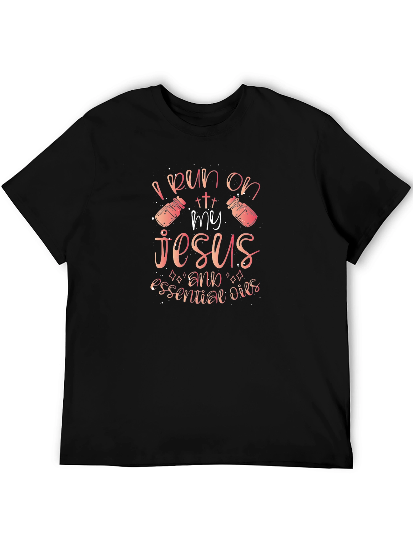Black I Run on Jesus and Essential Oils T-Shirt view 5