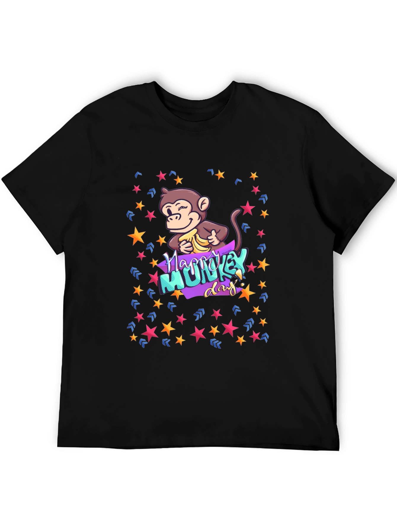 Black Happy Monkey Day Graphic Tee - Novelty Design view 5